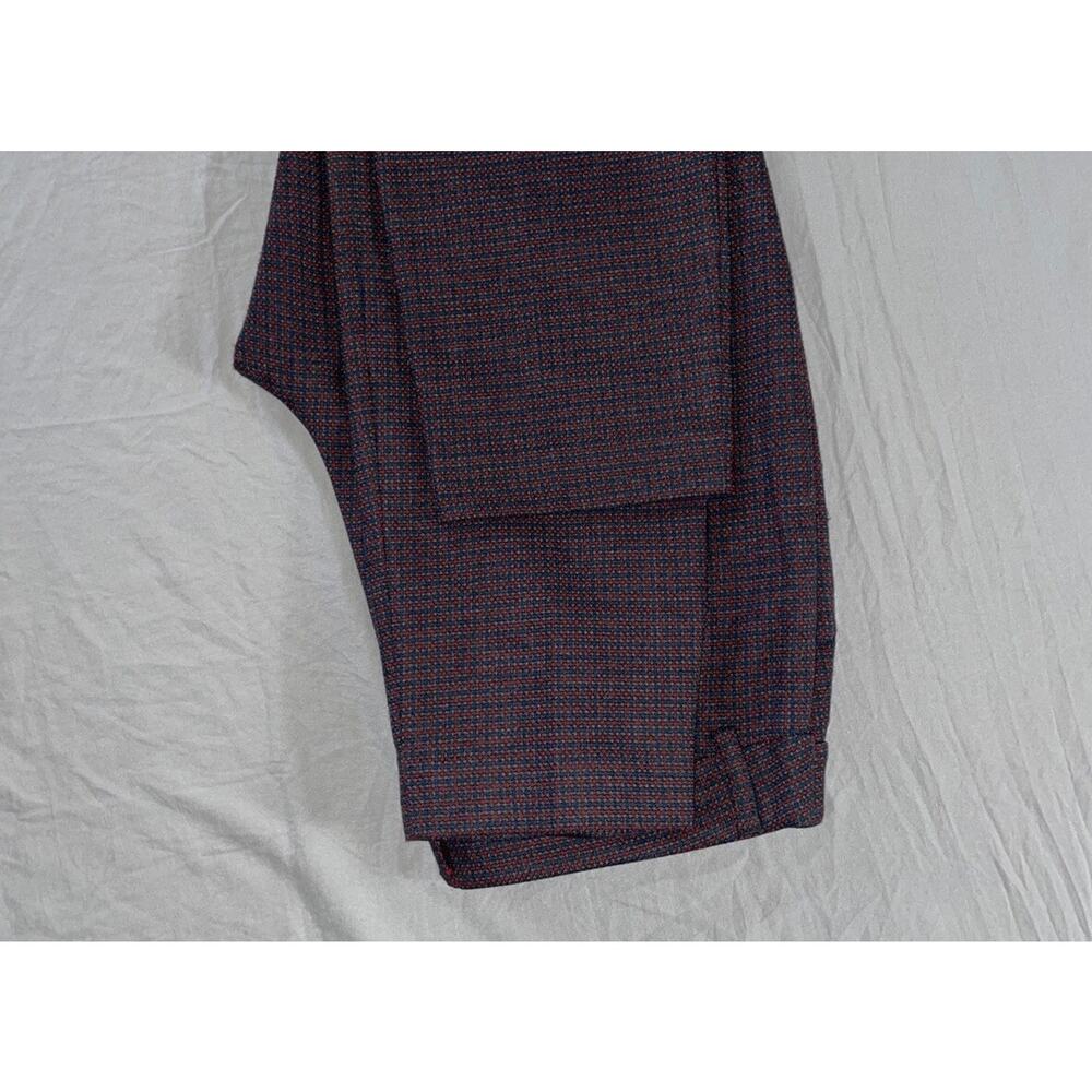 Express Editor Tapered Leg Stretch Trouser Pants. Red, Blue, Gray Lattice. 0R. - Picture 3 of 9
